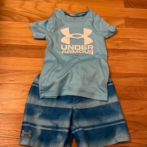 Under armor swim trunks and short sleeve rash guard set size 5